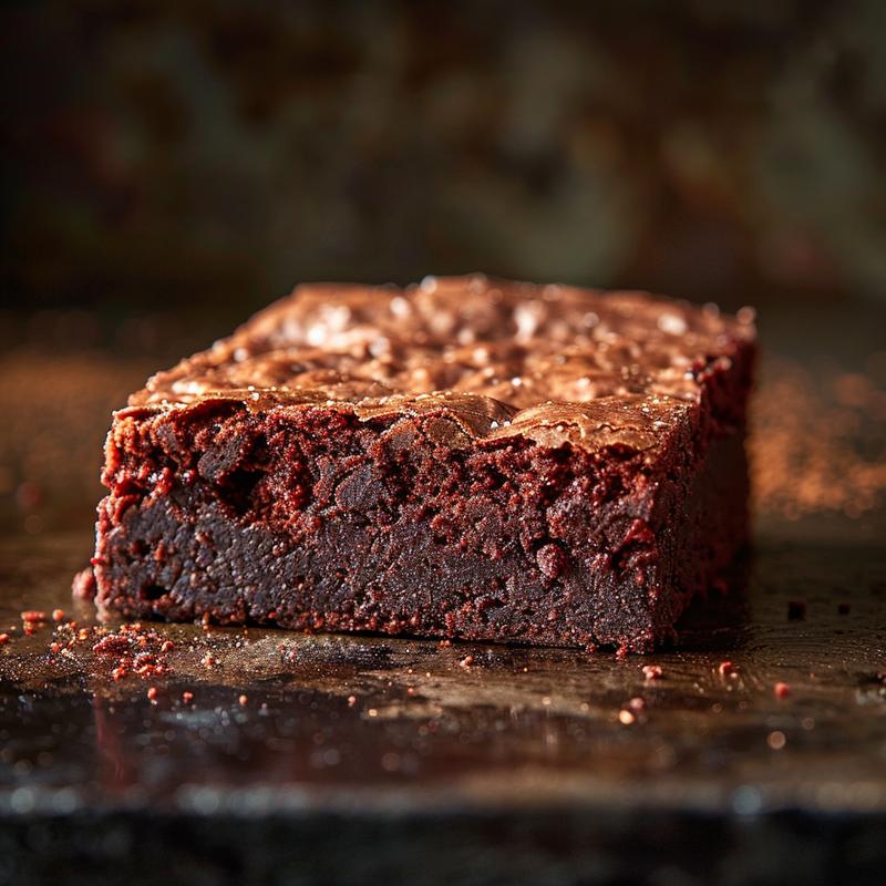 Close-up of rich red velvet brownies on a dark surface.