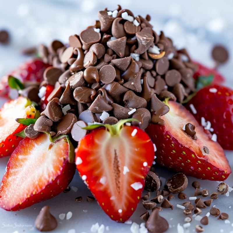 Close-up of chocolate-covered strawberries on marble.