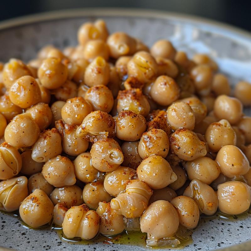 Close-up of chickpea shawarma dip on a light gray plate.