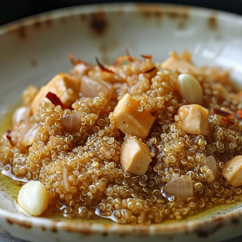Close-up of a vegan Moroccan bowl on a light grey plate.