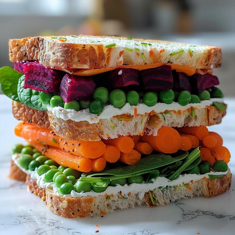 Close-up of colorful rainbow sandwiches.