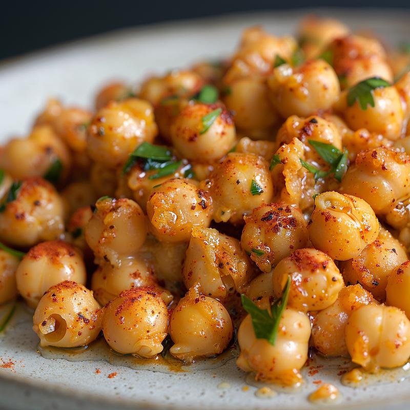 Close-up of chickpea shawarma dip on a light gray plate.