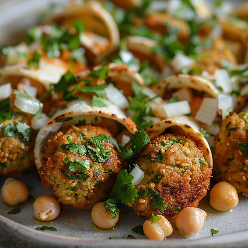 Close-up of a falafel wrap with visible ingredients.