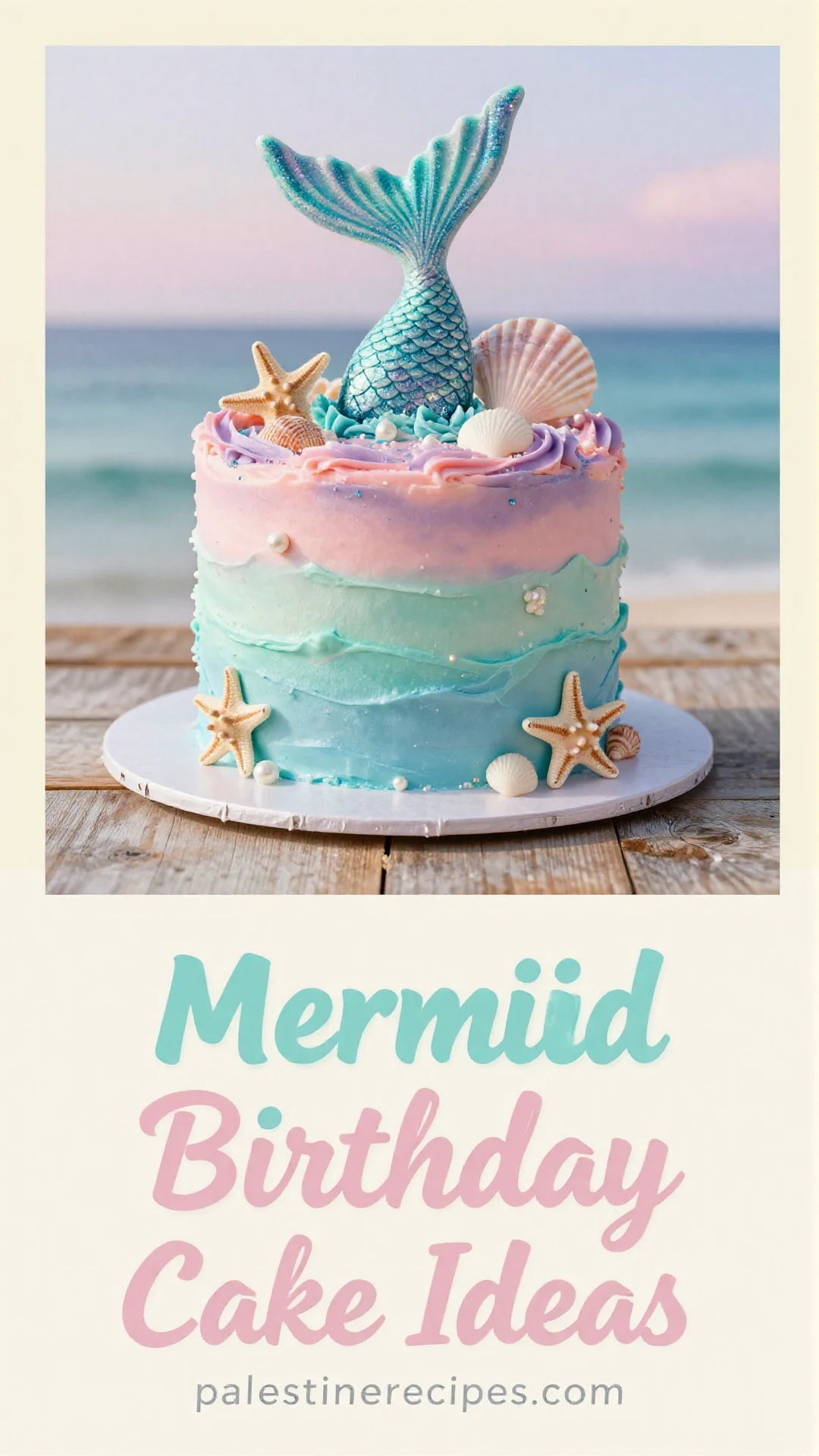 A beautifully decorated mermaid birthday cake with vibrant colors and sea-themed decorations