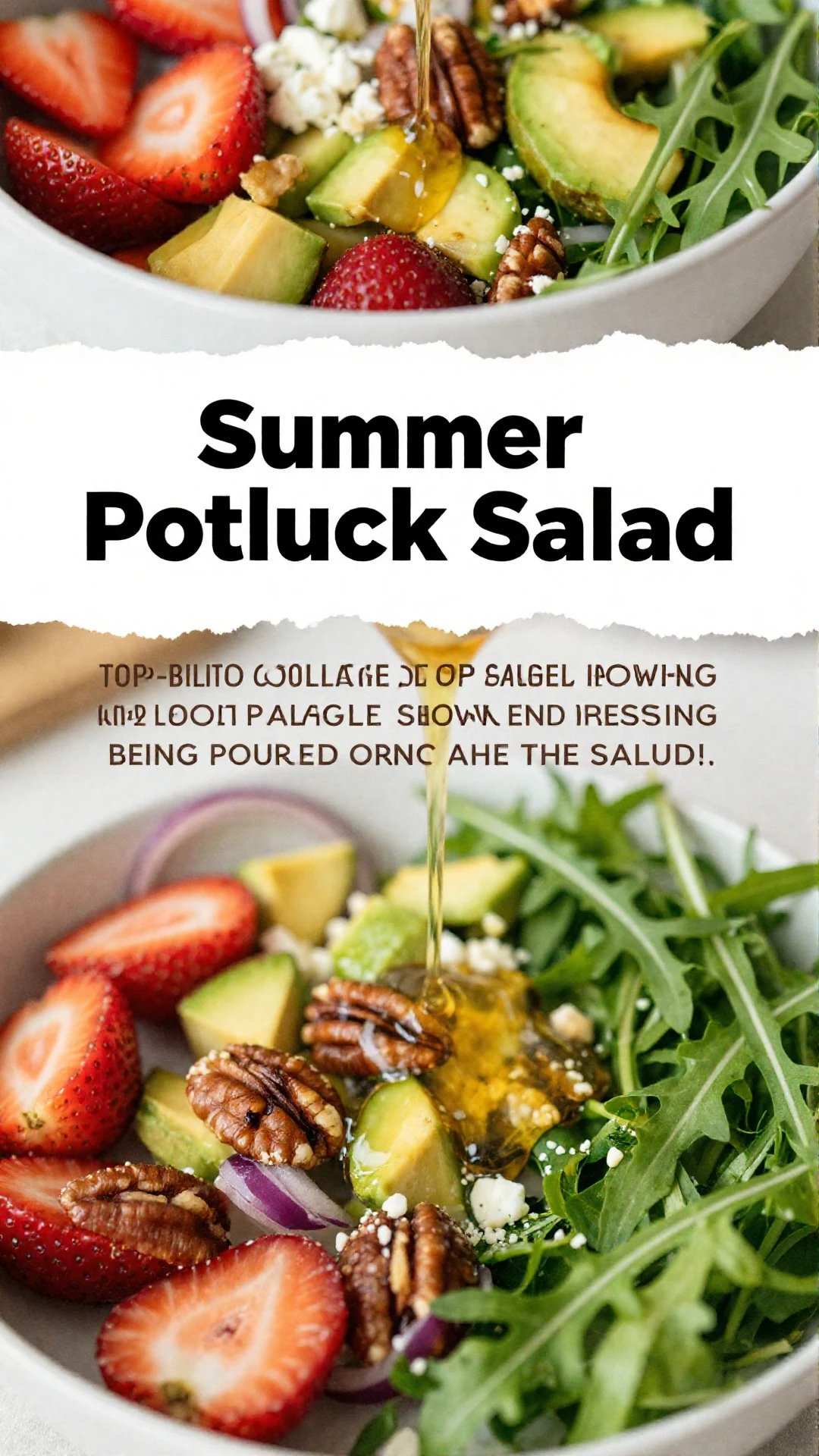 A vibrant bowl of Grandma's strawberry feta salad with fresh greens and sliced strawberries.