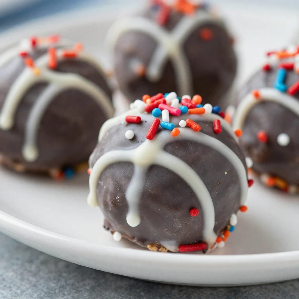 A plate of no-bake red, white, and blue truffles decorated for a festive occasion