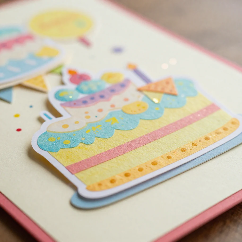 A colorful pop-up birthday cake card with vibrant decorations