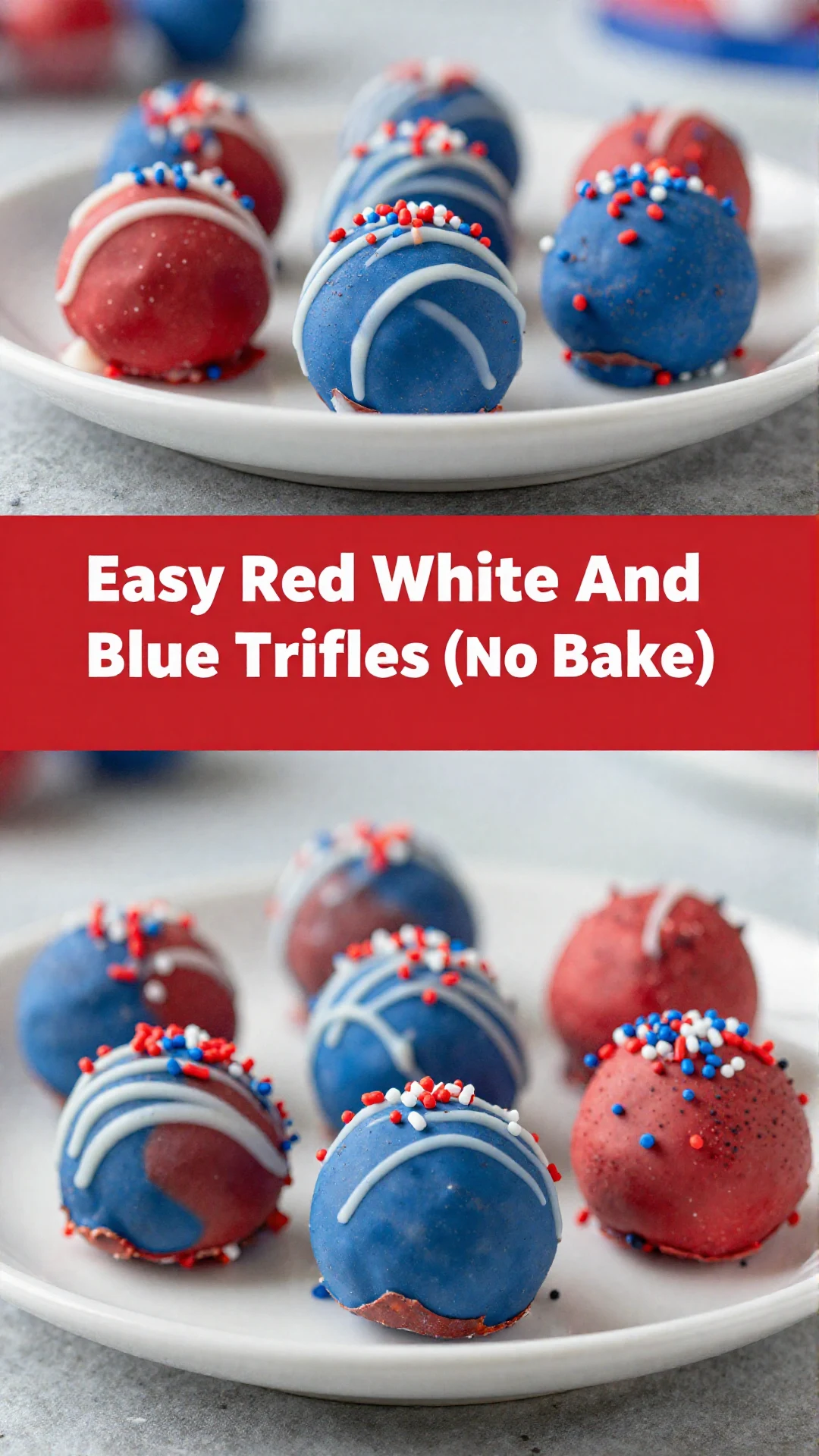 A plate of no-bake red, white, and blue truffles decorated for a festive occasion
