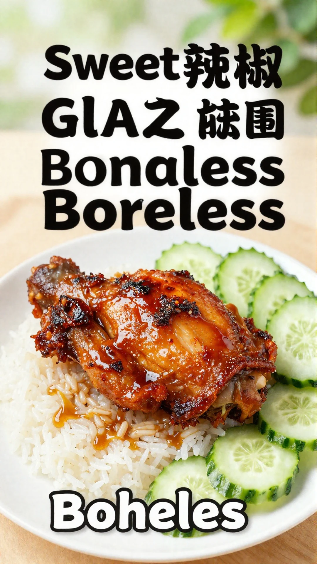 A plate of sweet chili glazed Thai boneless chicken thighs garnished with fresh herbs